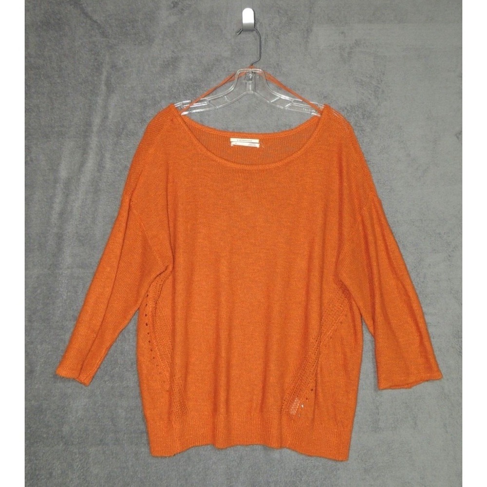 Anthropologie Knit Sweater‎ Womens Medium Orange Pointelle Boho Oversized Casual